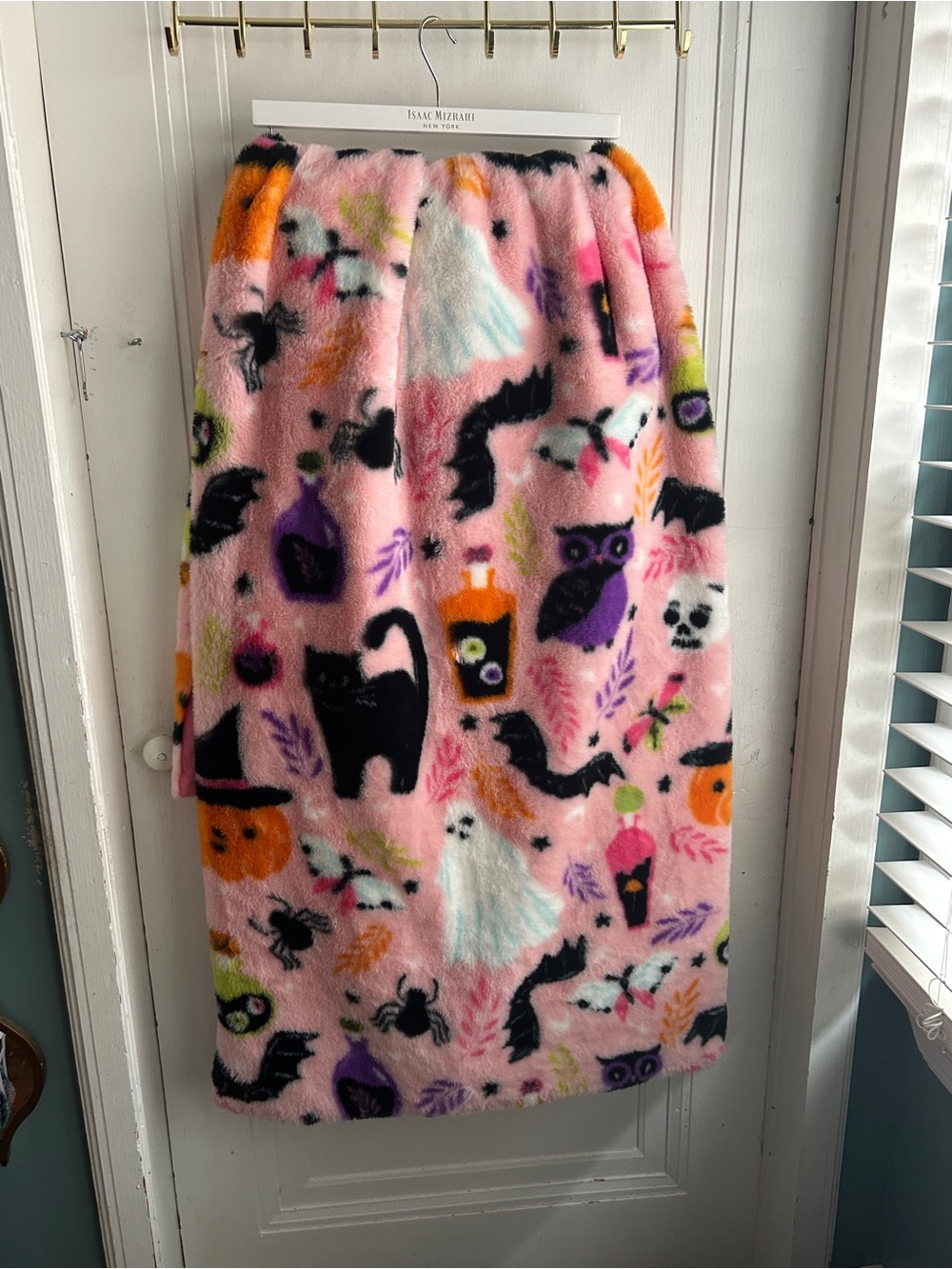 Isaac Mizrahi Pink Fleece Halloween Throw with Multi-Color Motifs